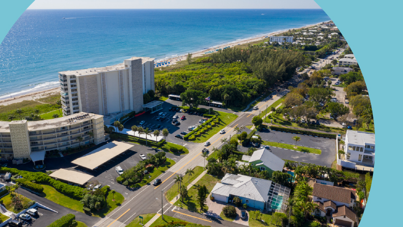 Aerial view of Boynton Beach, Florida on a sunny day.