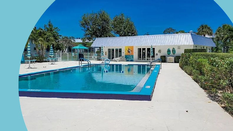 The outdoor pool at Cedar Pointe Villages in Stuart, Florida.