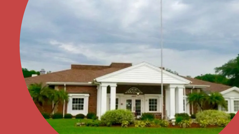 Exterior view of the clubhouse at Colonnades in Lakeland, Florida.