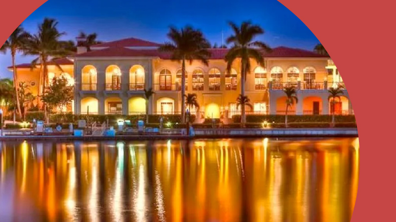 Reflections on the water of Gulf Harbour Yacht & Country Club in Fort Myers, Florida.