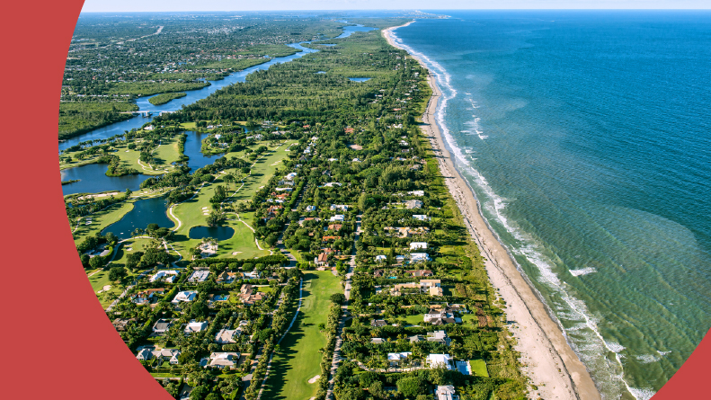 Aerial view of Jupiter and Hobe Sound along Florida's East Coast.