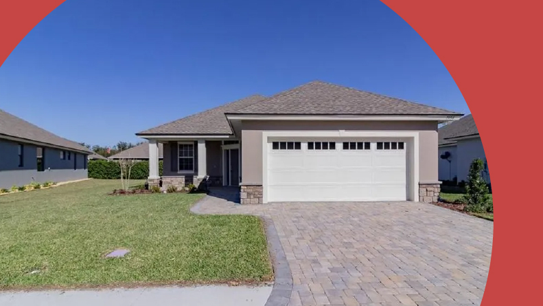 Exterior view of a model home at Lake James in Lakeland, Florida.