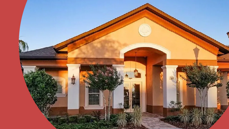 Exterior view of the clubhouse at Lakes at Laurel Highlands in Lakeland, Florida.