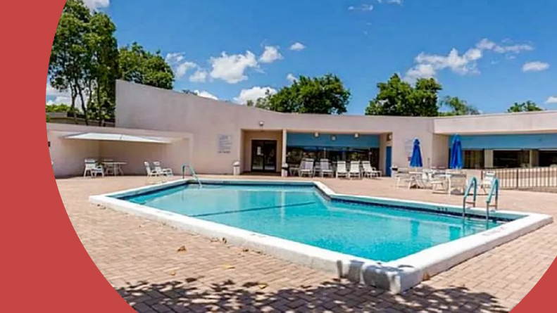The outdoor pool at Lime Bay in Tamarac, Florida.