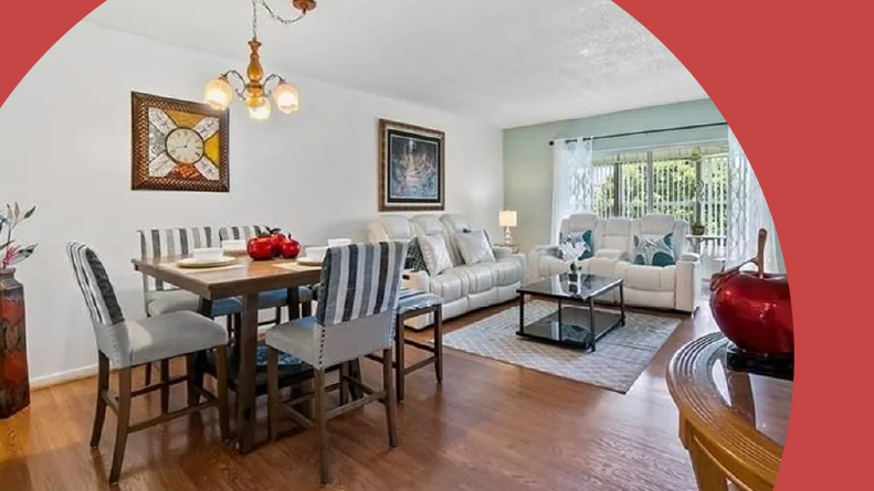 Interior view of a living room in a home at Oriole Gardens in Margate, Florida.