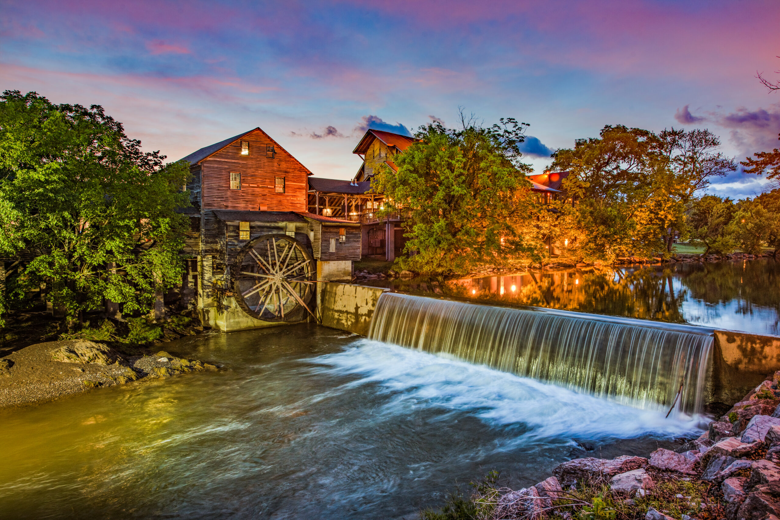 The Old Mill at sunset in Pigeon Forge, Tennessee.