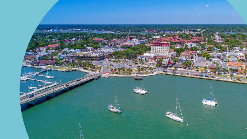 Aerial view of Downtown St. Augustine, Florida.
