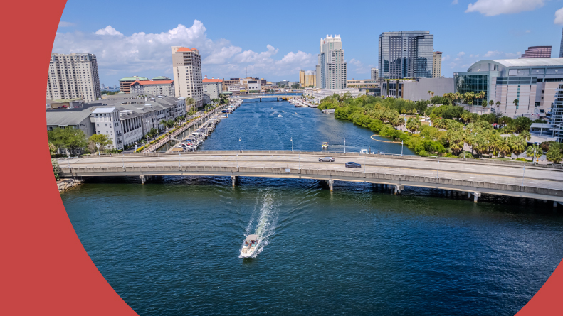 Aerial view of Ybor City in the Tampa Bay Area of Florida.