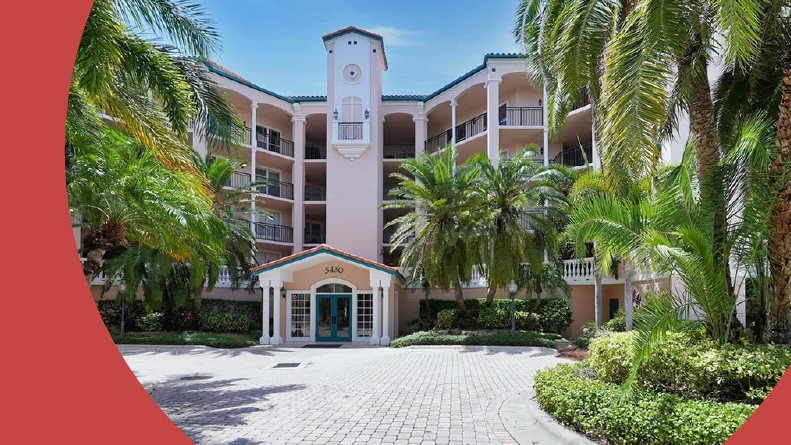 Exterior view of a residential building The Landings in Sarasota, Florida.