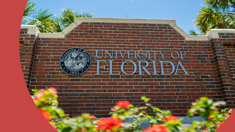 The brick sign of University of Florida (UF) at the intersection of Museum road and SW 13th street.