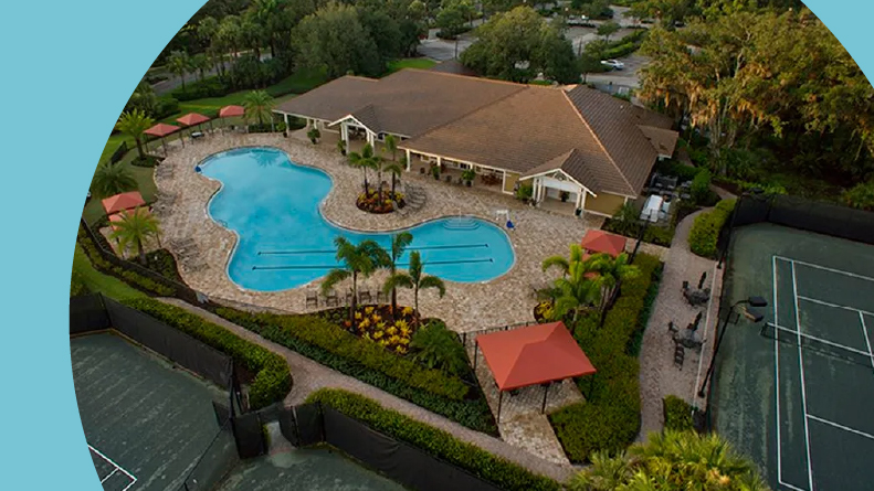 Aerial view of the outdoor pool at Verandah.