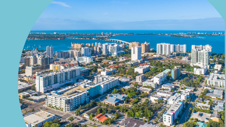 Aerial view of the Downtown Sarasota skyline.