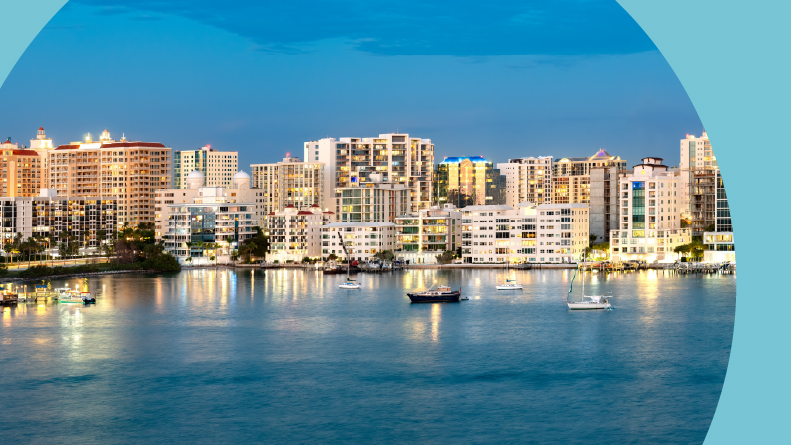The Sarasota skyline at night.