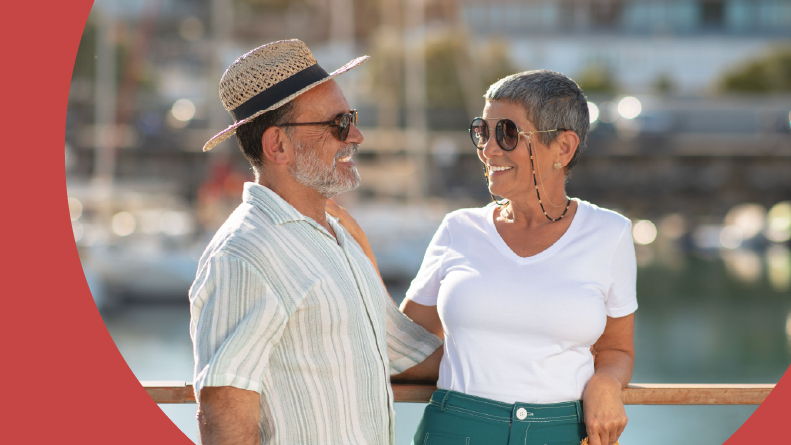 A 55+ couple exploring the area around their 55+ community.