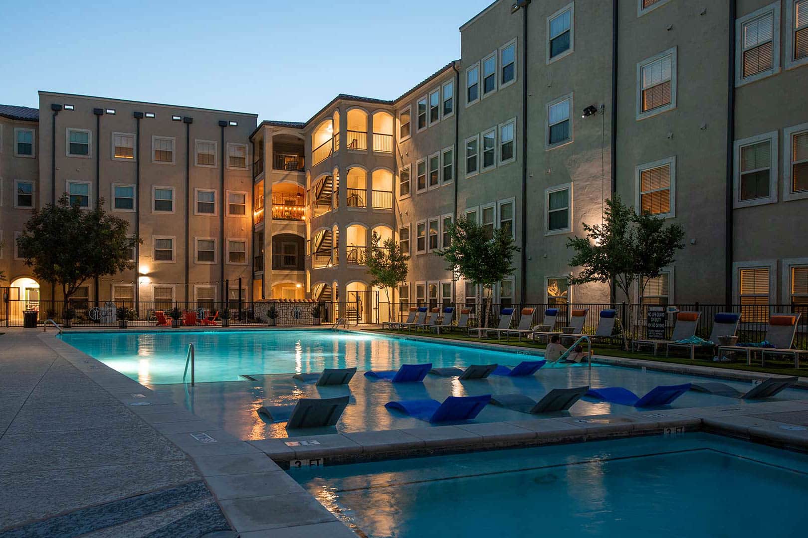 Bell Tower Flats Pool at Night