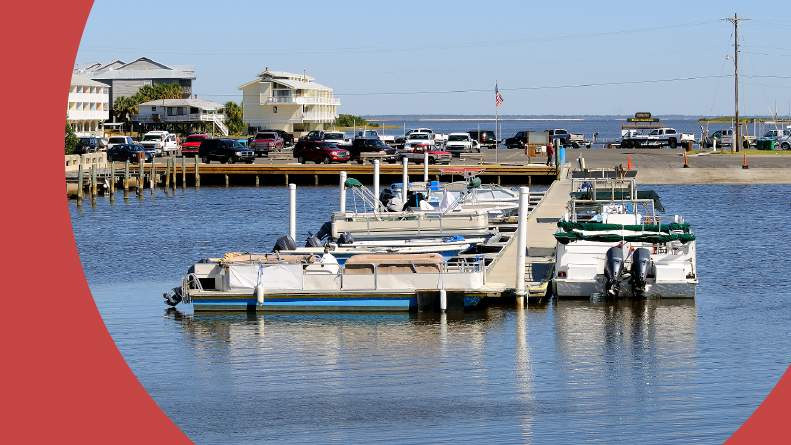 The boat ramp and basin in Cedar Key, Florida on the Gulf Coast.