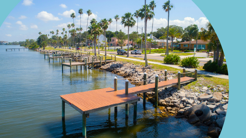 The dockside on a sunny day in Dunedin, Florida.