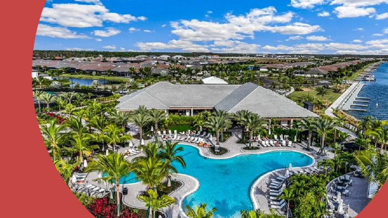 Aerial view of Esplanade Lake Club in Fort Myers, Florida.