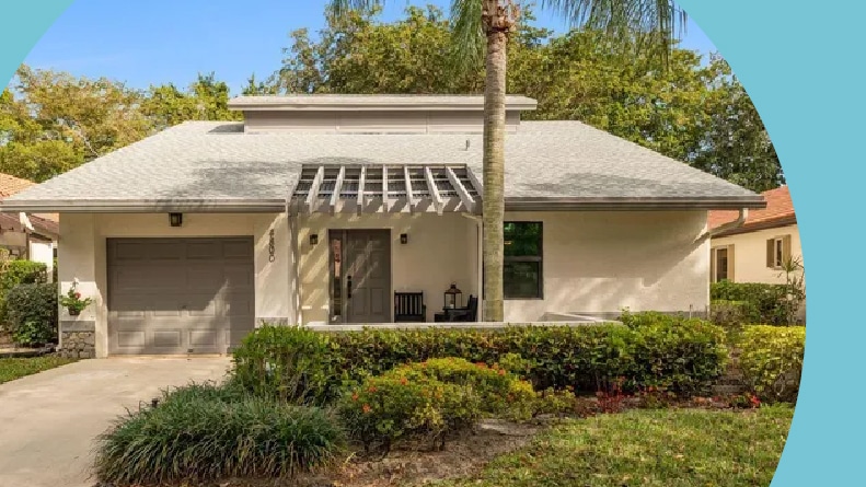 Exterior view of a home in Fairmont Place in Boynton Beach, Florida.