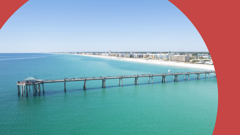 Aerial view of Perdido Beach in Pensacola, Florida.