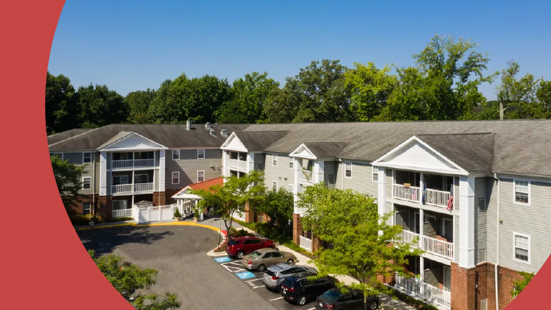 Exterior view of residential buildings at Gardens of Annapolis in Annapolis, Maryland.