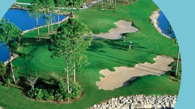 Aerial view of the golf course at Lely Resort in Naples, Florida.