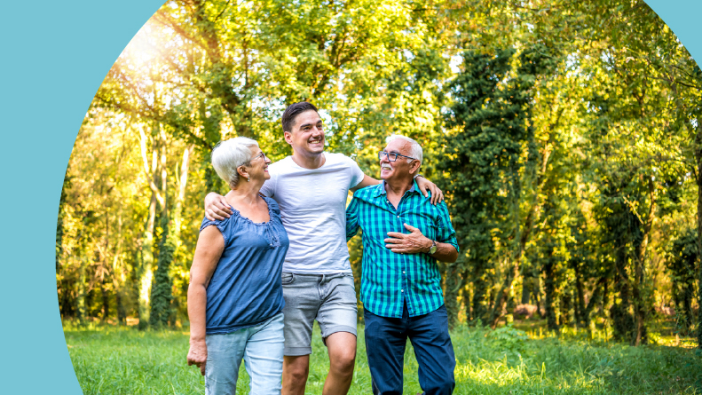 Retired couple take a hike with their grandson in Ocala, Florida.