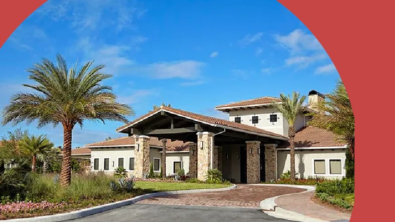 Palm trees outside the clubhouse at PGA Village Verano in Port St. Lucie, Florida.