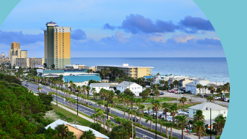 The cityscape of Panama City Beach, one of the best places to retire in the Florida Panhandle.