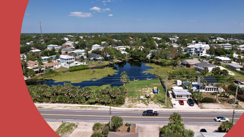 Aerial view of residential homes in Panama City Beach, Florida.