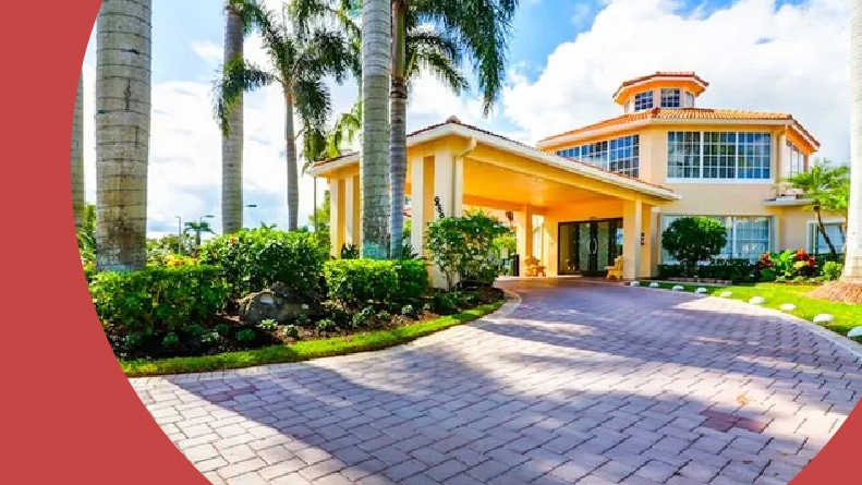 Exterior view of the clubhouse at The Grove in Boynton Beach, Florida.