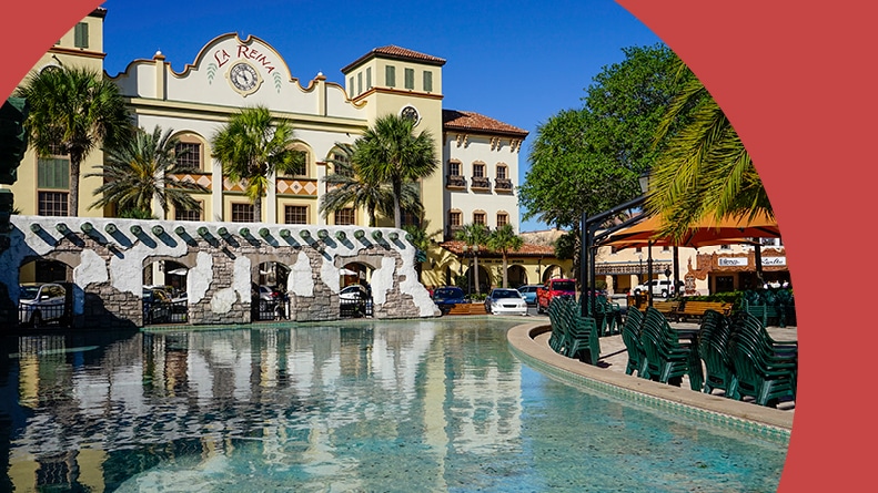 A water feature in a town square in The Villages, Florida.