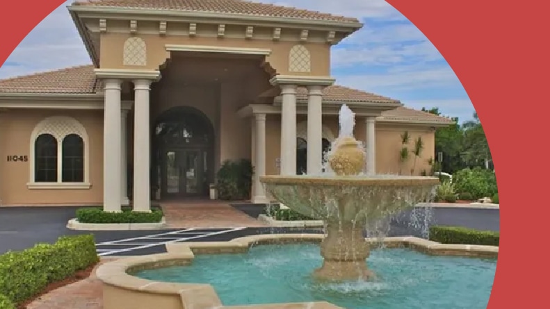 A fountain outside the clubhouse at Tivoli Reserve in Boynton Beach, Florida.