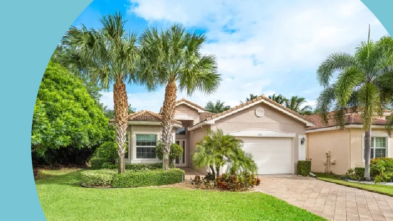 Exterior view of a home at Valencia Cove in Boynton Beach, Florida.