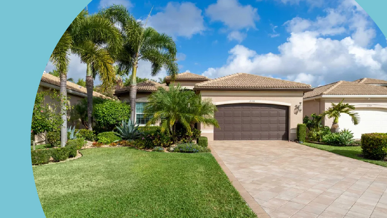 Exterior view of a model home at Valencia Cove in Palm Beach County in Florida.