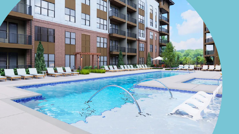 Rendering of the outdoor pool at Weller at the Preserve in Asheville, North Carolina.