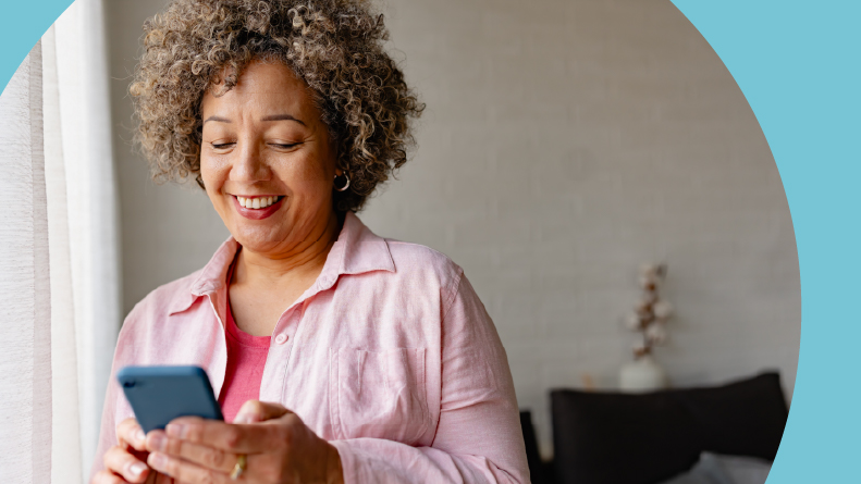 An active adult woman receiving approval of her lease application.