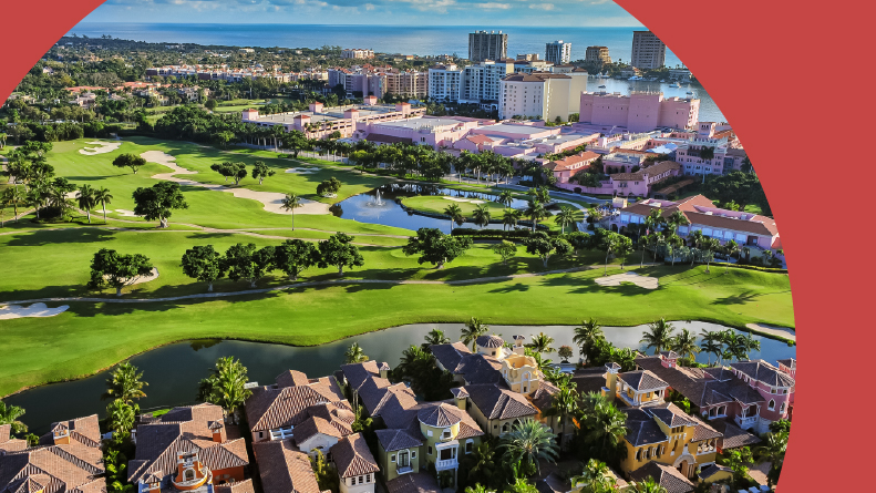 Aerial view of a residential community in Boca Raton, Florida.