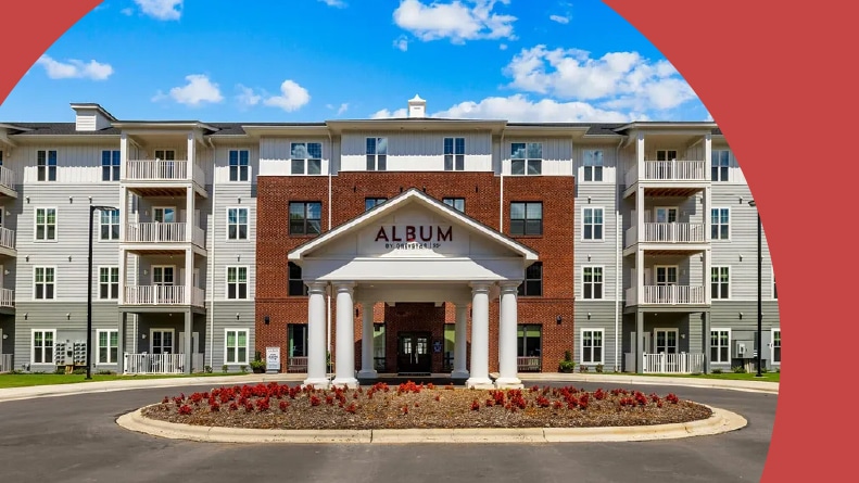 The entrance to Album Matthews in Matthews, North Carolina.
