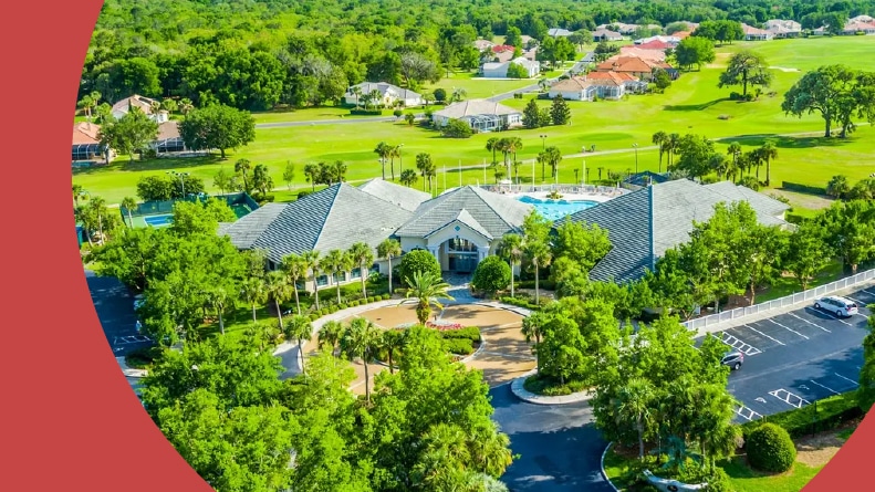 Aerial view of the amenities at Brentwood of Citrus Hills in Lecanto, Florida.