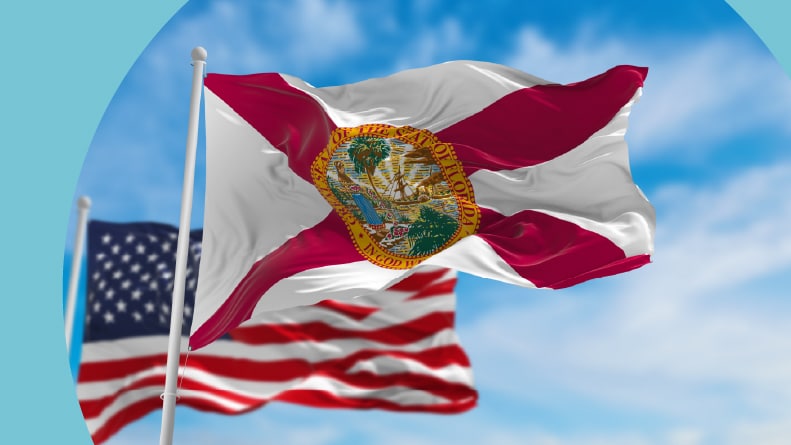 The Florida state flag beside the U.S.A flag.
