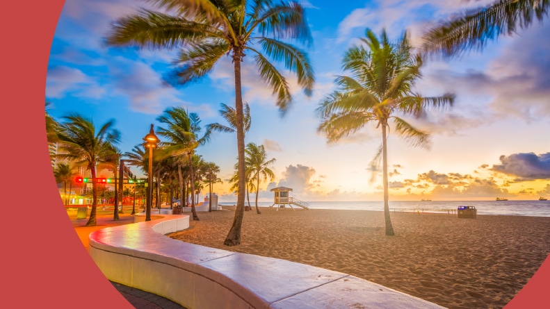 Fort Lauderdale Beach in Florida at dawn.