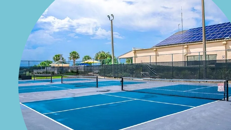 The pickleball courts at On Top of the World in Ocala, Florida.
