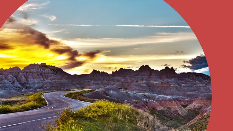 The Badlands Loop Road at Badlands National Park in South Dakota.
