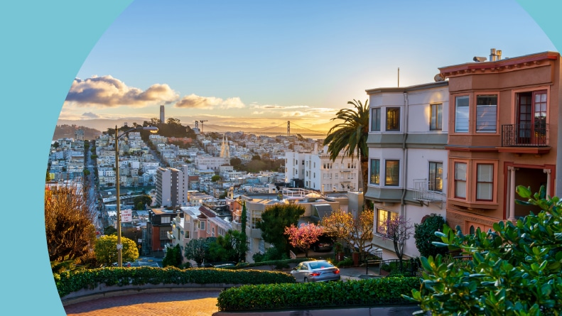 Lombard Street in San Francisco in the morning.