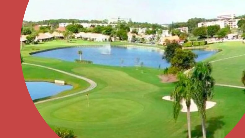 Aerial view of the golf course at Seven Lakes in Fort Myers, Florida.