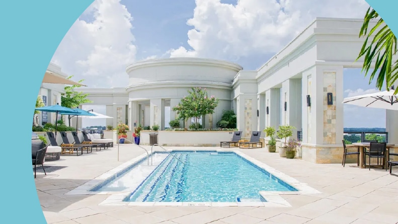 The outdoor pool at The Residence at Southpark in Charlotte, North Carolina.