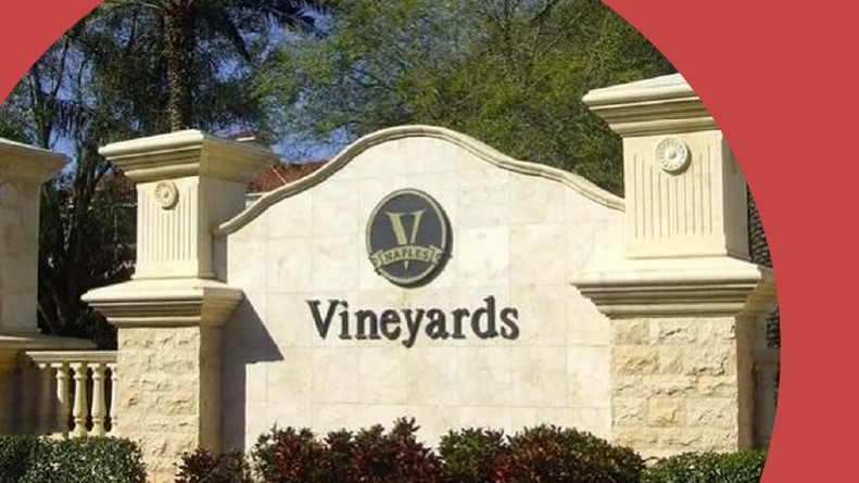 The community sign for Vineyards in Naples, Florida.