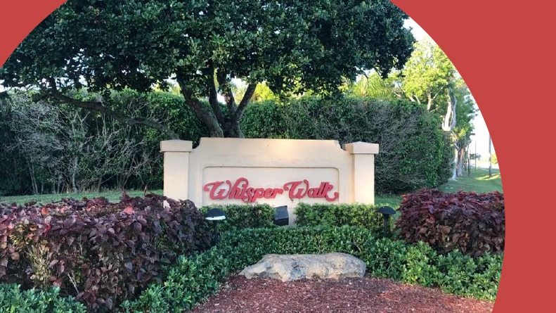 The community sign for Whisper Walk in Boca Raton, Florida.