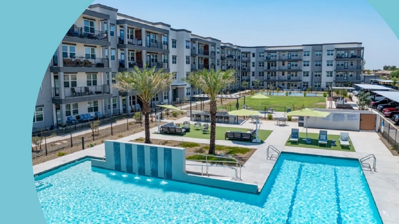The outdoor pool and grounds of Amberlin Arrowhead in Glendale, Arizona.
